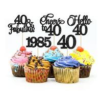 Gyufise Lot de 30 décorations de cupcakes pour 40e anniversaire, 40 fabuleux pics à cupcakes Cheers to 40 1983, décorations de gâteau pour joyeux 40e anniversaire, anniversaire de mariage,