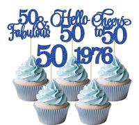 Gyufise Lot de 30 décorations de cupcakes pour 50e anniversaire - 50 fabuleux pics à cupcakes Cheers to 50 1976 - Décorations de gâteaux pour 50e anniversaire de mariage - Fournitures de décoration de