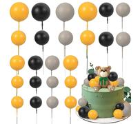 Gyufise Lot de 30 décorations de gâteau en forme de mini ballons en mousse pour décoration de gâteau de mariage, anniversaire de mariage, fête prénatale, fête d'anniversaire, orange, gris foncé, noir