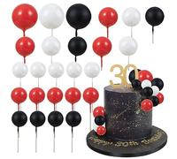 Gyufise Lot de 30 décorations de gâteau en forme de mini ballons en mousse pour décoration de gâteau de mariage, d'anniversaire, rouge, noir, blanc