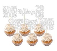 Gyufise Lot de 30 décorations pour cupcakes à paillettes « Straight Outta 2008 » - 18 fabuleux « Happy 18th Birthday » - Pour 18e anniversaire - Argenté