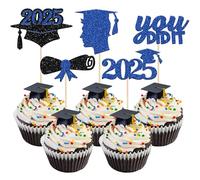 Gyufise Lot de 30 décorations pour cupcakes avec inscription « You Did It » en 2022 - Motif garçon et homme - Bleu pailleté