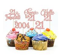Gyufise Lot de 30 décorations pour cupcakes « Hello 21e anniversaire » 2003 - Pour 21e anniversaire de mariage - Or rose