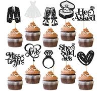 Gyufise Lot de 30 décorations pour cupcakes « She Said Yes » avec bague en diamant I Do Love Miss to Mrs He Asked pour fête prénuptiale, mariage, fiançailles, enterrement de vie de jeune fille Noir