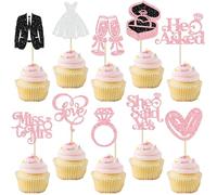 Gyufise Lot de 30 décorations pour cupcakes « She Said Yes » - Bague en diamant avec inscription « I Do Love » - Décoration de gâteau Miss to Mrs He Asked - Rose