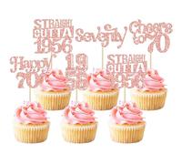Gyufise Lot de 30 décorations pour cupcakes « Straight Outta 1956 » à paillettes pour 70e anniversaire 70 fabuleux cupcakes Cheers to 70 Years pour 70e anniversaire - Or rose