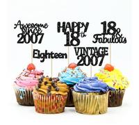 Gyufise Lot de 30 décorations pour cupcakes vintage 2005 pailletés dix-huit heureux, 18e anniversaire, décoration de gâteau pour 18e anniversaire, fabuleux anniversaire, noir