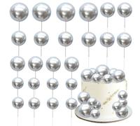 Gyufise Lot de 30 mini ballons en mousse pour décoration de gâteau, cupcake, fausses perles, décoration de gâteau pour anniversaire, remise de diplôme, fête prénatale, argent