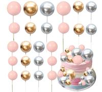 Gyufise Lot de 30 mini boules de décoration de gâteau en mousse pour fête prénatale, mariage, anniversaire de mariage, fête d'anniversaire d'enfants, dorées, argentées, roses