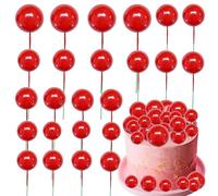 Gyufise Lot de 30 mini boules en mousse pour décoration de gâteau, cupcakes, fausses perles, décoration de gâteau pour anniversaire, remise de diplôme, fête prénatale, rouge