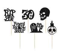 Gyufise Lot de 36 décorations de cupcakes « Death to My 20s » à paillettes pour cupcakes des années 20, décorations de gâteaux funéraires pour Rip to My 20s Youth 30e anniversaire
