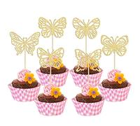 Gyufise Lot de 36 décorations de cupcakes en forme de papillon doré à paillettes pour cupcakes sur le thème des papillons, fête prénatale, anniversaire de mariage, fête d'anniversaire d'enfants
