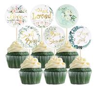 Gyufise Lot de 36 décorations de cupcakes pour fête prénatale - Doré, forêt, jungle, safari, révélation du sexe - Décoration de gâteau d'anniversaire pour garçon et fille - Feuilles vertes