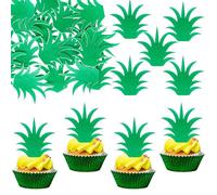 Gyufise Lot de 54 décorations comestibles en papier gaufrette pour cupcakes en forme d'ananas - Jolis pics pour cupcakes d'été Luau Tropical Hawaïen - Vert