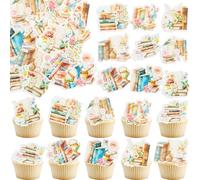 Gyufise Lot de 54 décorations comestibles pour cupcakes en papier à eau avec inscription « I Love Reading » pour décoration de gâteaux sur le thème de la bibliothèque, fête prénatale, fête