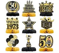Gyufise Lot de 9 centres de table en nid d'abeille pour 50e anniversaire - Noir et doré - 1973 vieilli à la perfection - Pour décoration de table, fête d'anniversaire de cinquante ans