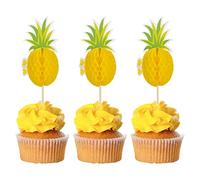 Gyufise Luau Lot de 36 décorations de cupcakes 3D en forme d'ananas tropicaux et feuille d'aloha pour l'été sur le thème tropical hawaïen Luau pour fête prénatale, anniversaire, fête de mariage