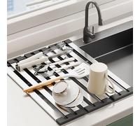 GYUPXYH Égouttoir Vaisselle sur Évier INOX Pliable - Plateau de Séchage pour Évier de Cuisine 45 x 32.5 cm - Drainage Efficace