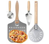 GYYF Lot de 4 pelles à pizza perforées : comprend pelle à pizza en aluminium antiadhésif de 30 cm (poignée pliable), une pelle à pizza de 7 pouces et un couteau à pizza pour la pâtisserie, le pain