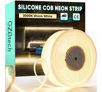 GZBtech AC 220-240V Ruban LED COB 15m, Chaud Blanc 3000K Flexible Découpable Dimmable Etanche 1500lm/m 286 LED/m Bande Lumineuse LED Lumière pour TV Rétroéclairage, Armoire, Chambre, Cuisine