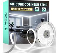 GZBtech AC 220-240V Ruban LED COB 3m, Blanc Froid 6500K Flexible Découpable Dimmable Etanche 1500lm/m 286 LED/m Bande Lumineuse LED Lumière pour TV Rétroéclairage, Armoire, Chambre, Cuisine