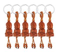 GZcaiyun Lot de 6 porte-clés Bouddha en bois - Pendentif Bouddha décoratif - Accessoire de voiture - Porte-bonheur - Cadeau (marron)