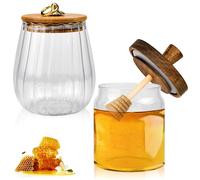 GZCZCC 2 PCS Pot de Miel avec Cuillere en Bois Distributeur de Miel 550ml/500ml Pot de Miel en Verre Pot de Miel Cadeau pour Conservation du Miel