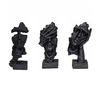 GZDDYUMYJX Statue de penseur 3 pièces, Le Silence est en Or Figurine d’Art Abstrait, Sculptures en résine de Maison Moderne Objets décoratifs Décor pour Bureau à Domicile Étagère Bureau (Noir A)