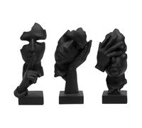 GZDDYUMYJX Statue de penseur 3 pièces, Le Silence est en Or Figurine d’Art Abstrait, Sculptures en résine de Maison Moderne Objets décoratifs Décor pour Bureau à Domicile Étagère Bureau (Noir)