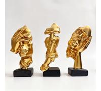 GZDDYUMYJX Statue de penseur 3 pièces, Le Silence est en Or Figurine d’Art Abstrait, Sculptures en résine de Maison Moderne Objets décoratifs Décor pour Bureau à Domicile Étagère Bureau (Or)