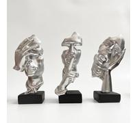 GZDDYUMYJX Statue de penseur 3 pièces, Le Silence est en Or Figurine d’Art Abstrait, Sculptures en résine de Maison Moderne Objets décoratifs Décor pour Bureau à Domicile Étagère Bureau (Argent)