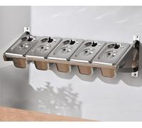 GZGLZDQ Boîte à épices fixation murale, Boîte épices cuisine gain de place/avec couv.&cuillère, Bocaux épices inox, Bac gastro amovible pour restauration, bacs GN & pizza(5 Grids)