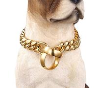 GZGLZDQ Collier de Chien en Argent et Or 18K, Chaîne Cubaine 14MM pour Gros Chiens, Collier à Maillons Métalliques en Acier Inoxydable (Color : Gold, Size : 22inch/56cm)