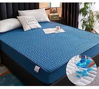 GZGLZDQ Protège-Matelas Matelassé King Size Imperméable Et Confortable Protège-Matelas De Couleur Unie Couvre-Matelas en Velours De Cristal Couvre-lit (Couleur : Bleu, Taille : 90x200cm)