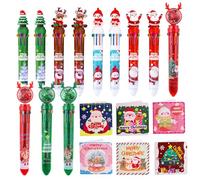 GZGXKJ 12 Pièces 10 en 1 Stylo à Bille de Noël de Couleur Multicolore Stylos de Noël de Changement Stylo Noel Lot avec 12 Caricature de Paillettes Présents de Noël pour Les Enfants