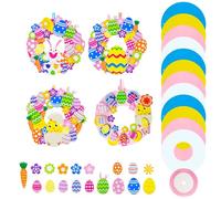 GZGXKJ 12 Pièces Bricolage Couronne de Pâques pour Enfants 425 Pcs Autocollants à Bulles avec 4,5M Ruban Rose Autocollants en Mousse de Pâques Lapin Poulet Oeufs Paillettes Colorées Décoration