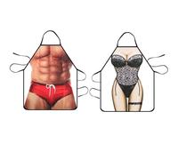 GZGXKJ 2 Pcs Tablier de Cuisine Drôle Tabliers pour Barbecue 3D Muscle Man Bikini Ladies Tablier Cuisine Creatif Tablier de Cuisine Homme Comme Cadeau pour Homme ou Petit Ami80*60cm