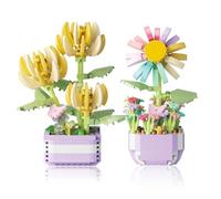 GZGXKJ 2 Pièces Mini Fleur Bloc de Construction Kit Botanical Modules de Serrage Set de Briques de Fleurs Bouquet de Fleur Plantes Construction pour DIY Artisanat et Décorations