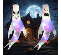 GZGXKJ 2pcs Halloween Suspendus Fantôme Décoration Manches à Air d'halloween Esprit Suspendu 50 x 120 cm avec 2 Lampes LED Deco Exterieur Halloween pour L'intérieur et L'extérieur