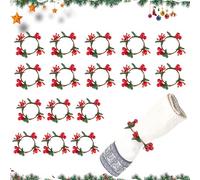 GZGXKJ Lot de 16 Ronds de Serviette de Noël Rond de Serviette Noel avec Baies Rouges pour fête de Noël Thanksgiving, Décoration de Table du Nouvel an (Rouge)