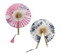 GZGXKJ Lot de 2 Éventails à Main Éventail Japonais Eventail Rond Pliant en Tissu de Soie Bambou Éventail Pliable en Bois pour la Danse Femme Mariage Fête Décoration