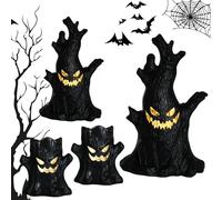 GZGXKJ Lot de 4 souches d'arbre d'Halloween LED jaunes - Deux formes - Souche d'arbre fantôme - Accessoires de décoration d'intérieur - Bougies fantômes pour décoration d'Halloween et cadeaux (noir)