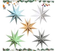 GZGXKJ Lot de 5 Etoiles Papier de Noël 30cm Etoile Noel a Suspendre 3D Etoile Pliante Ornements à Suspendre Noël pour Arbres de Noël, Fenêtres, Tables à Manger