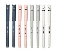 GZGXKJ Lot de 8 Kawaii stylos à encre gel effaçables 0.35 mm Stylo Gel à Encre Noire Effaçable pour L'école, Le Bureau, La Maison, Cadeau étudiant