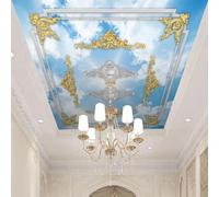 GZGZG Papier peint autocollant mural 3D ciel bleu et nuages blancs sculpture en plâtre peinture décorative pour plafond de salon et de chambre
