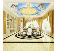 GZGZG Papier peint de plafond 3D mural ciel bleu et nuages blancs figure d'ange salon chambre plafond art décoration peinture murale