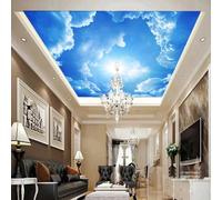 GZGZG Papier peint de plafond 3D mural ciel bleu et nuages blancs soleil salon chambre plafond art décoration peinture murale