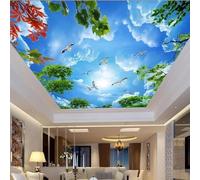 GZGZG Papier peint de plafond 3D mural ciel bleu nuages blancs branches d'arbres mouette salon chambre plafond art décoration peinture murale