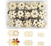 GZhaizhuan Lot de 200 rondelles de fleurs en bois naturel avec boîte - 3 tailles