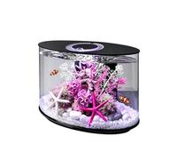 GZHERVICES Aquarium Ovale Moderne pour Bureau avec Éclairage LED 3 Couleurs Et Télécommande, Système De Filtration Silencieux Et Cuve en Acrylique Transparent(Multi-Colored-B)